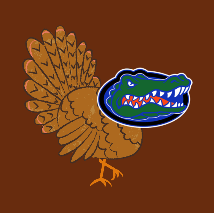Original Canva creation by Kalise Miller. She wanted to use Gateways Gator mascot on a turkey to represent how thankful Gators are this season.