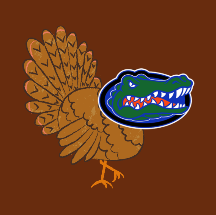 Original Canva creation by Kalise Miller. She wanted to use Gateway's Gator mascot on a turkey to represent how thankful Gators are this season.