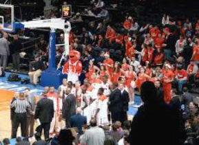 An example of court-storming in college basketball