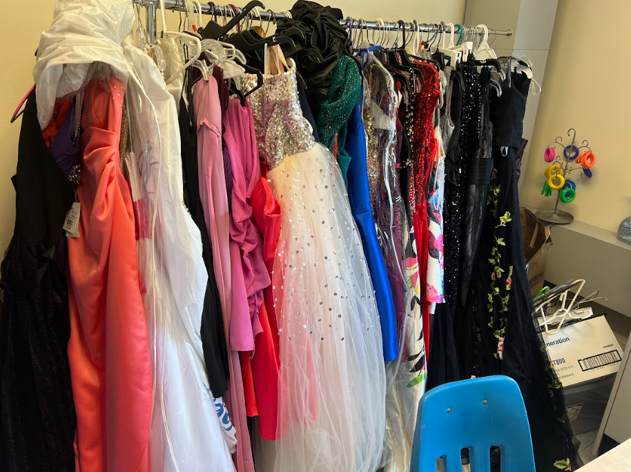 The collection of dresses available in the Comfort Closet for those who wish to save!