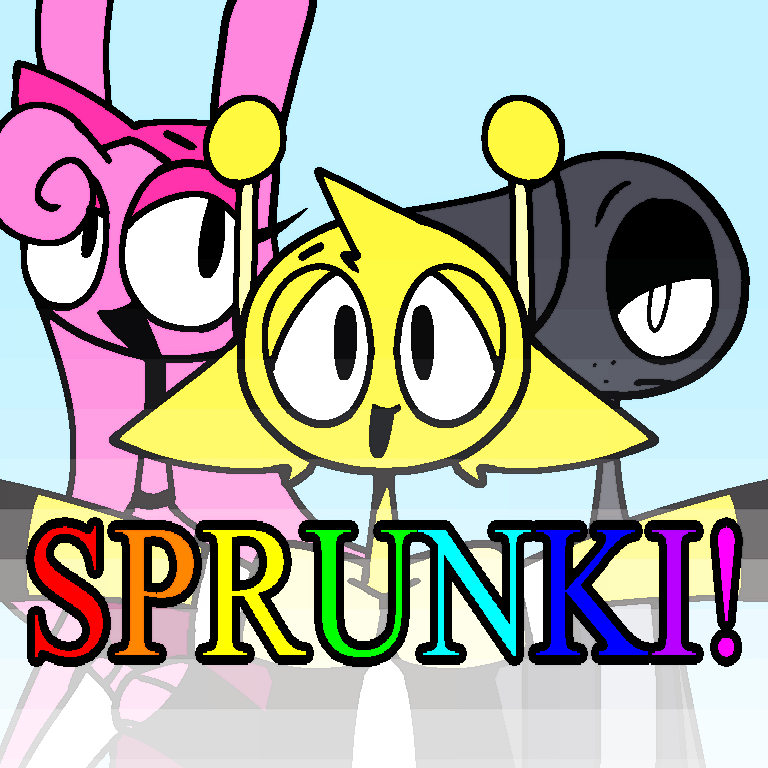 Digital artwork of Zander's interpretations of the three Sprunki characters Pinki (left), Simon (middle), and Gray (right). 