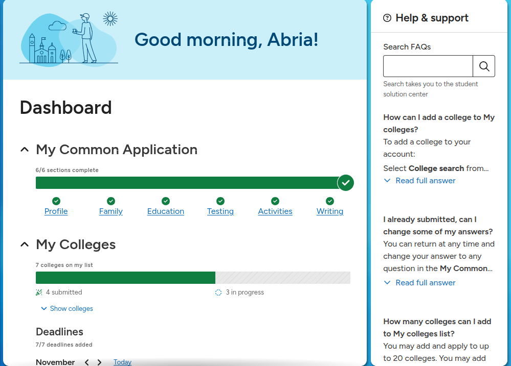 A screenshot of my common app