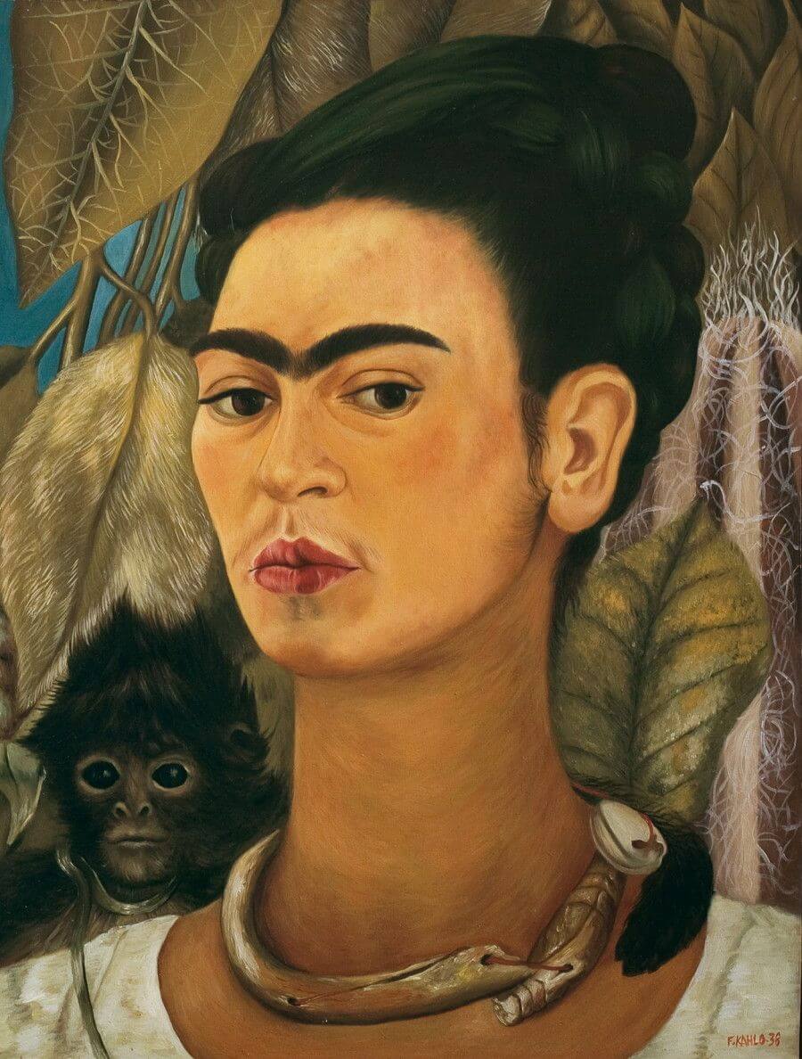 Wikiart.org (2011), artwork is in public domain
The artist Frida Kahlo painted many self  portraits throughout her life. She highlighted her uni-brow in every single one. A quote from her is, "I won't curb my self-expression to meet your expectations of how a woman should look." Her art resonates with me. She defined beauty stands and stuck with her own morals. This painting above titled, "Self-Portrait with Monkey," is one of my favorite works of her. 