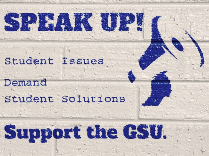 A Photoshop image depicting pro-GSU graffiti stenciled onto a white wall.